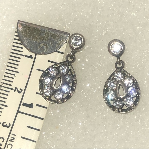 vintage Sterling & White Cz Stone Fancy Pear Shape Teardrop Dangle Studs .8” - Picture 7 of 7